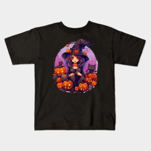 Halloween Witch Black Cats Jack-o-Lanterns Kids T-Shirt